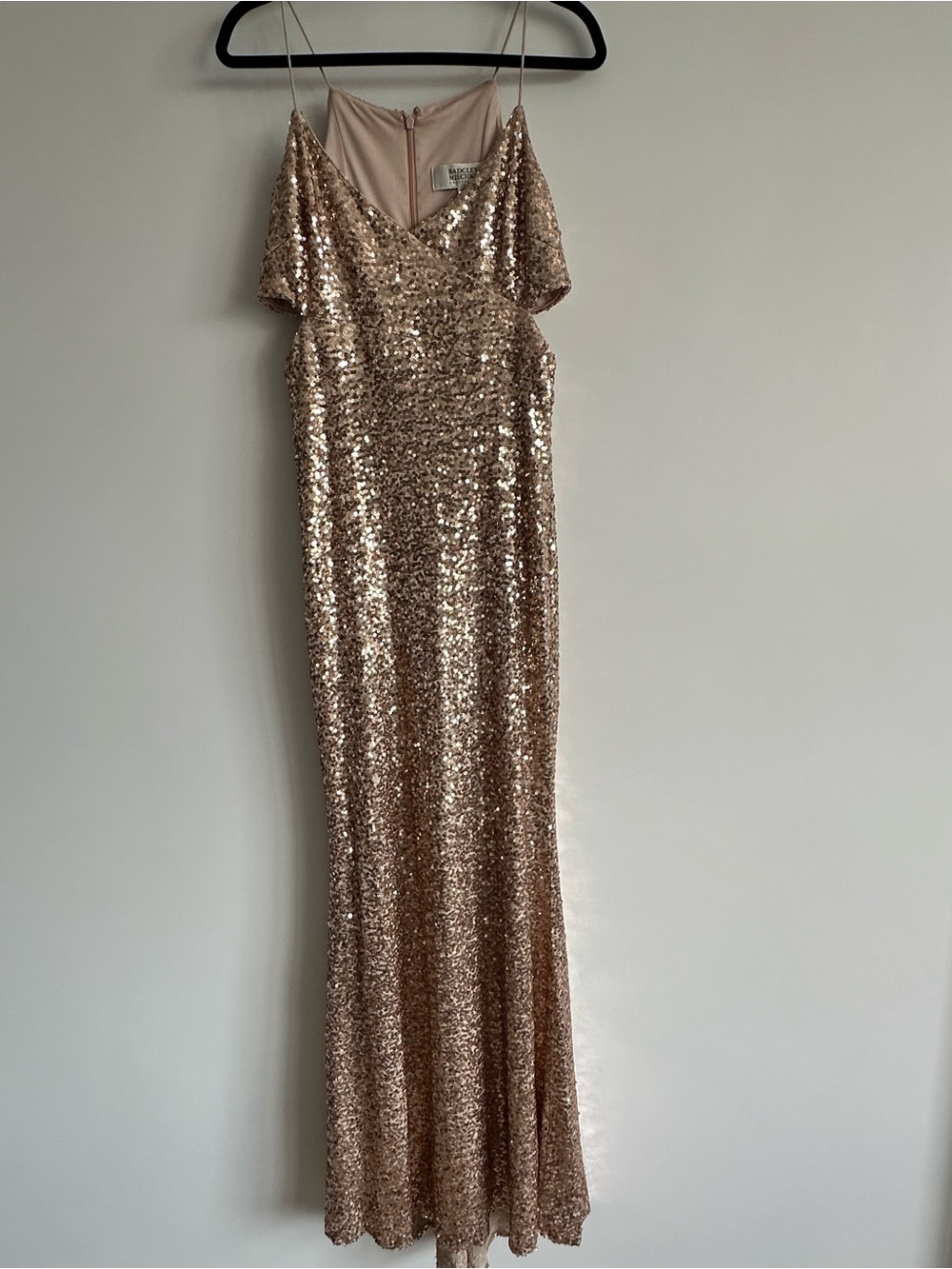 Badgley Mischka Collection Rose Gold Sequin Gown, Size 10